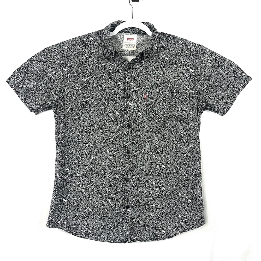 Levi's Mens Floral Button Down Shirt Black White Short Sleeve M 3LDSW12831